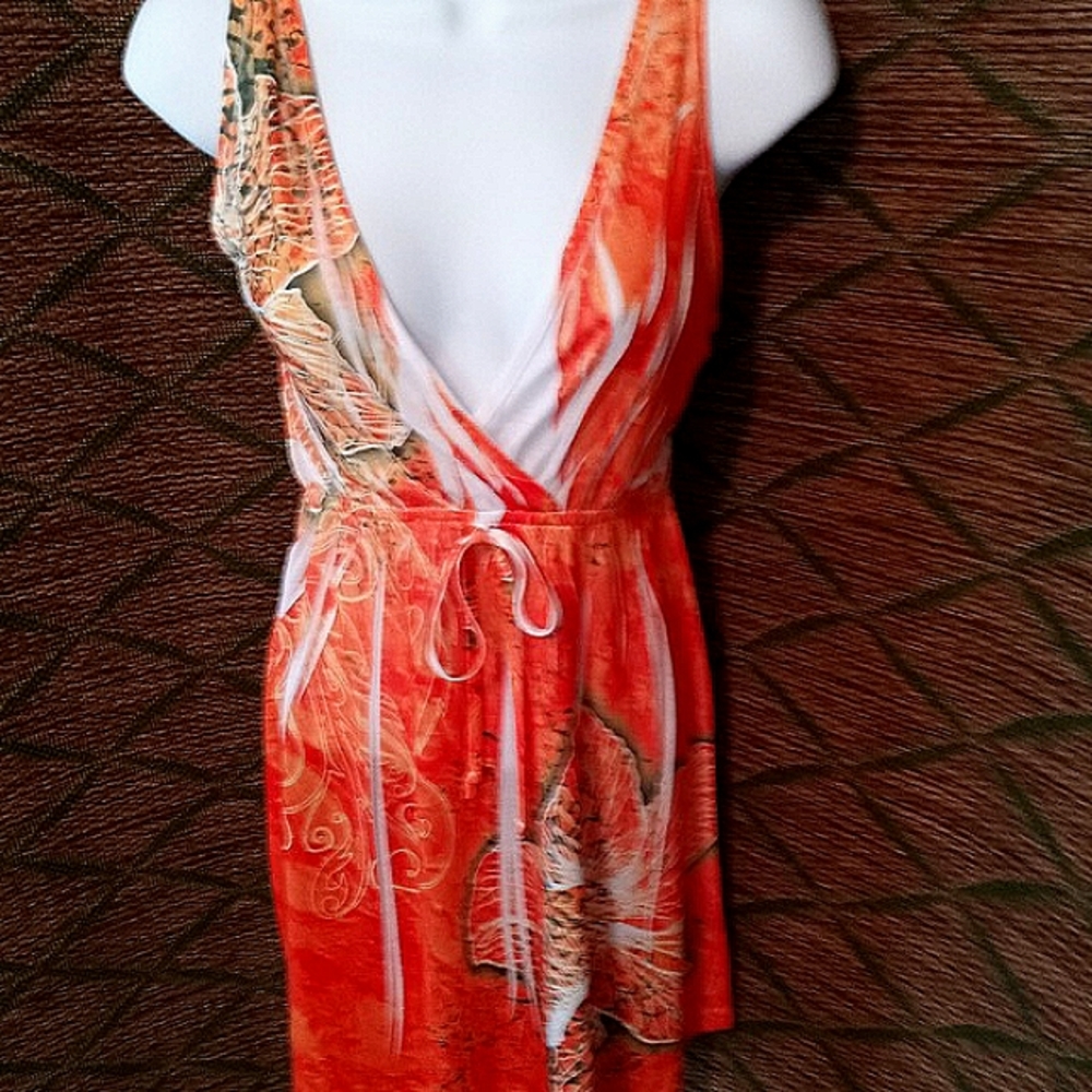 Style Works Tropical Floral Cross Front Mini Dress Swimwear Cover-up Medium